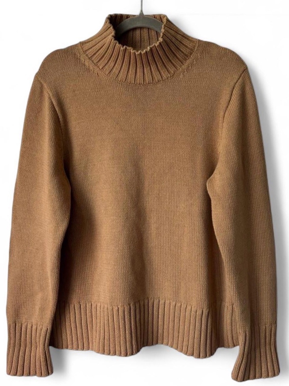 J.Crew Cozy Ribbed Mock Neck Knit Sweater - Camel size L 100% cotton relaxed fit